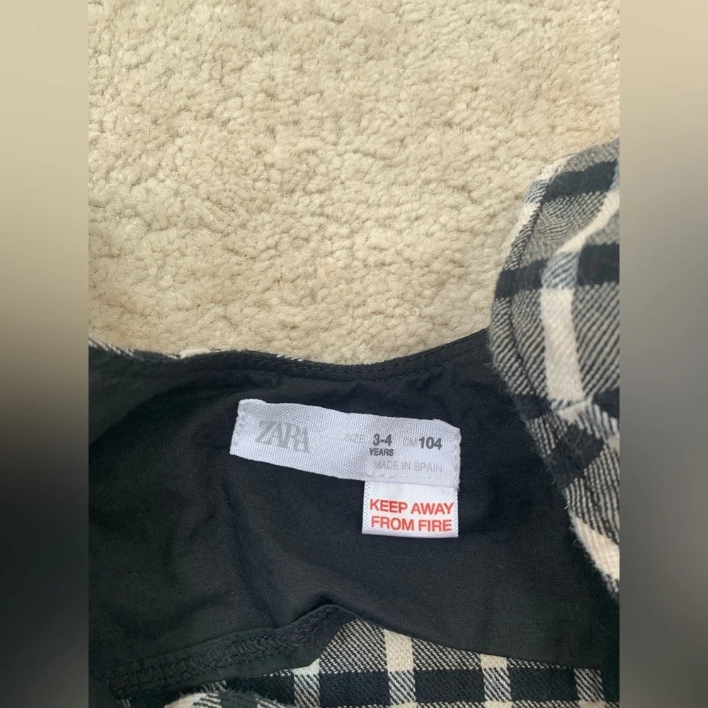 Zara Size 3-4 Years Black and White Checkered Plaid Pinafore Jumper Dress